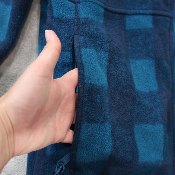 Columbia Mens Fleece Jacket Casual Drawstring Waist Zip Up Checkered Blue - Picture 4 of 16